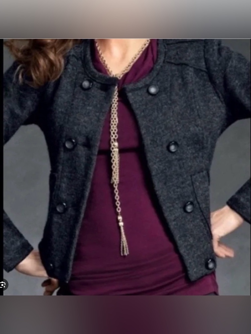 CAbi #184 100% Wool Gray My Fair Jacket Double Button Cardigan Sweater
